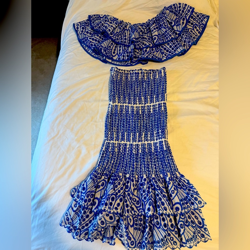 Commence blue and white eyelet two piece ruffle outfit